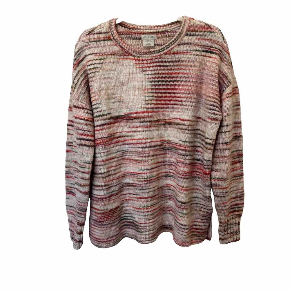 Van Heusen Women's Size L Soft & Cozy Knitted Pink Cream Striped Sweater